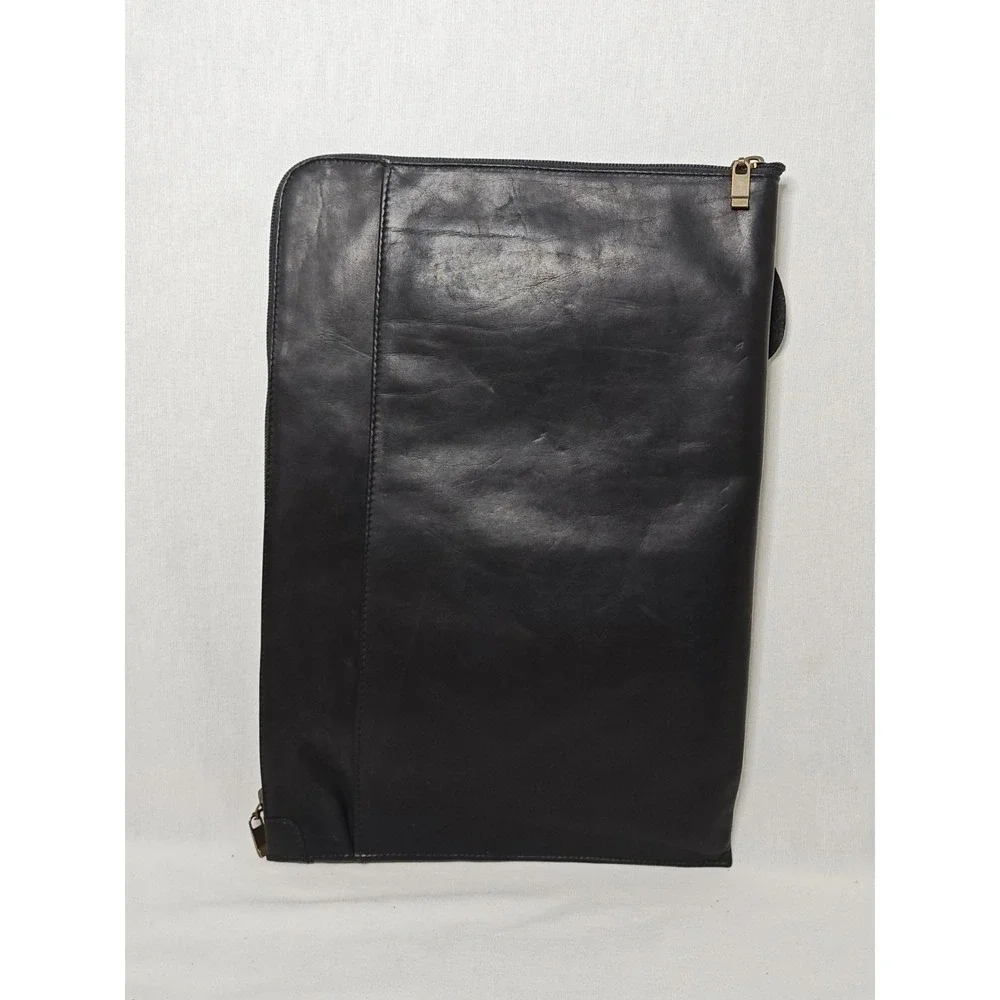 Leather London‎ Co Black Leather Portfolio Document Pouch Travel Organizer Zip